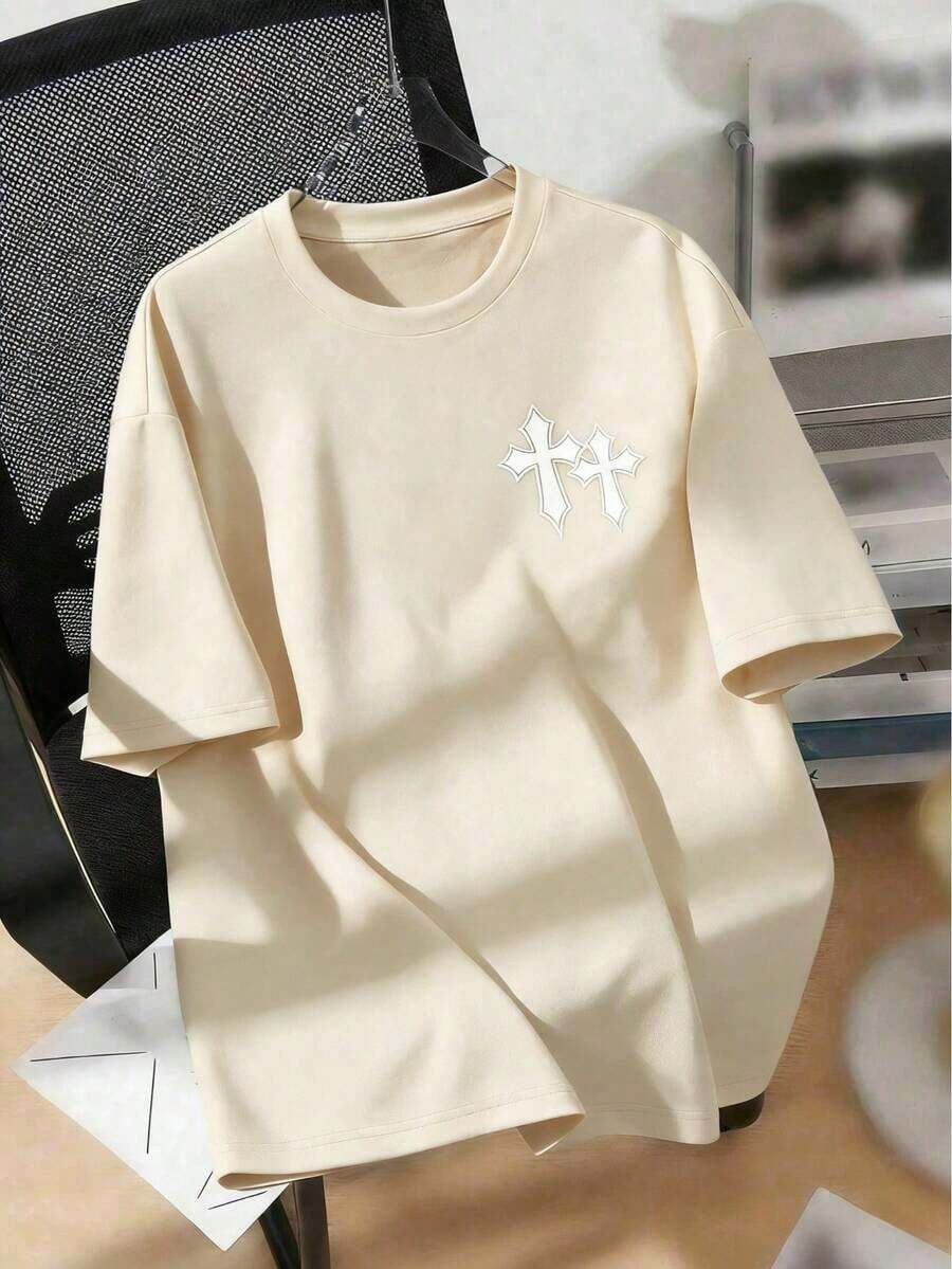Men's Short-Sleeved, Crew-Neck T-Shirt. Casual Style With Modern And Comfortable Prints. For Men And Women, Couple Style, Short-Sleeved T-Shirt With Print. - 杏 - 查看 1