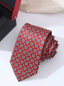 1pc Men's Vintage Printed Polyester Tie - 3.15 Inch Handmade Fashion Abstract Geometric Pattern, Casual Hip Hop Street Style, Small Floral Woven Tie,Festival,Graduation Gift - Multicolor - View 4