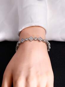 1pc Spring/Summer New Design Silver Inlaid Bracelet, Copper Zirconia Electroplated Fashion Rhinestone Regular Chain Unisex Luxury Bracelet - Bracelet - View 2
