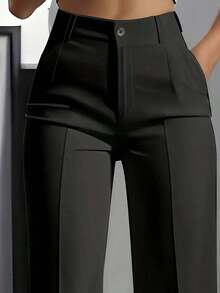 Pantalones rectos de unicolor versátiles y de moda, color blanco, para primavera - Negro-2 - Ver 2