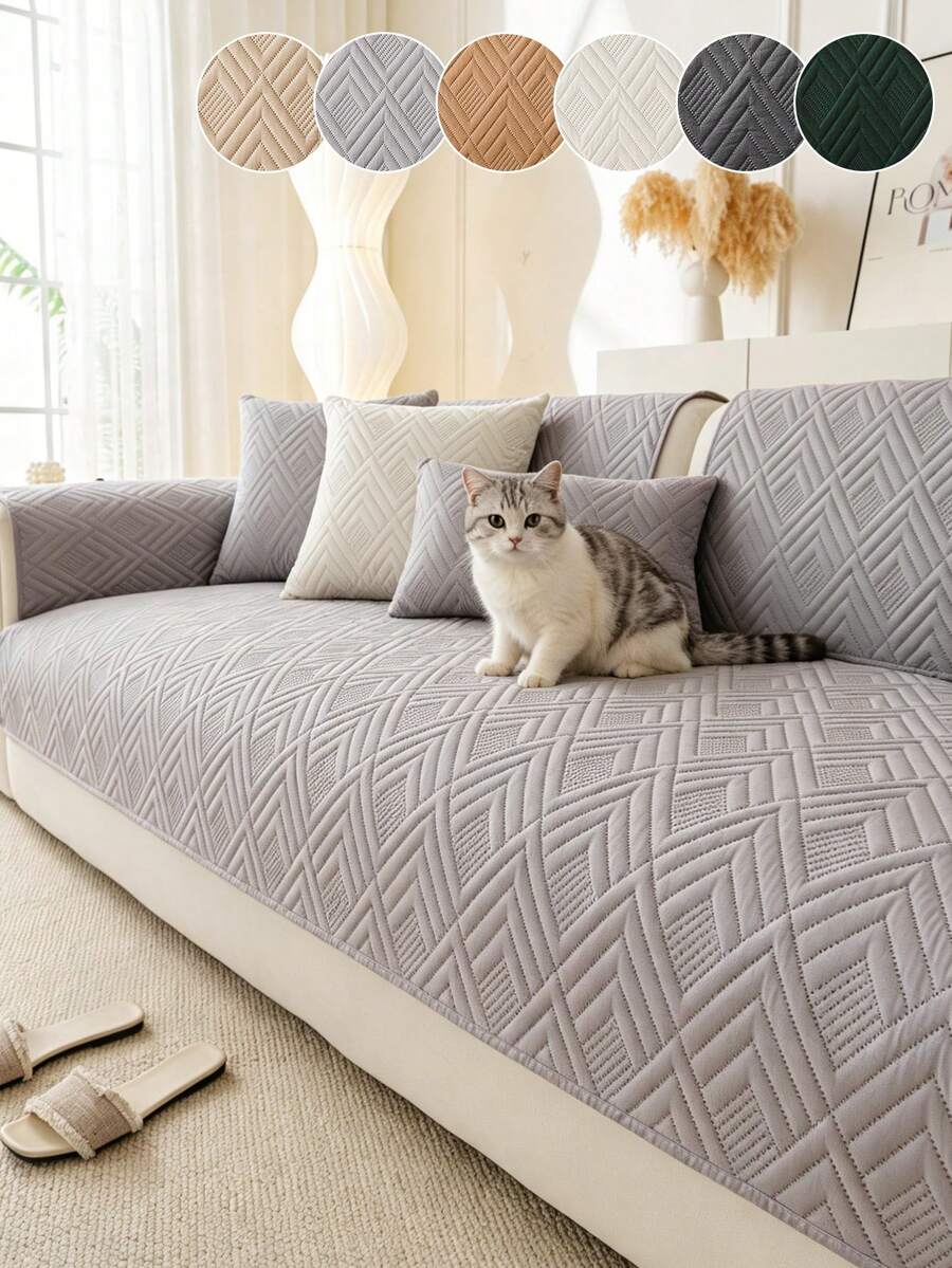 1 buah Sarung Sofa Hewan Peliharaan Bermotif Geometris, Pelindung Sofa Hewan Peliharaan Anti Selip dan Anti Gores, Penutup Furnitur Tahan Noda, Cocok untuk Kucing dan Anjing, Sarung Sofa Dekoratif untuk Semua Musim - Light Grey - View 1