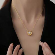 1 chiếc vòng cổ ngọc trai cao cấp kiểu Âu & Mỹ, mặt dây chuyền hình chữ U tối giản, dây chuyền xương đòn thời trang và thanh lịch. - Vàng - Xem 3