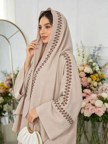 1 Set Embroidered Muslim Hijab, Suitable For Matching Abaya Robe, 3 Color Options Available, Convenient For Muslim Outdoor Wear And Prayer - Multicolor - View 1