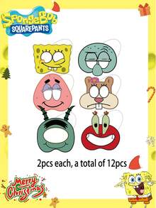 SpongeBob SquarePants 1/12pcs Random SquarePants Party Hats, Glasses, Party Decorations, Best For Birthday Party Photo Props, Holiday Party Decor, Home Decor, Graduation Gift, Gift For Girlfriend, Christmas Decorations - Multicolor - View 5