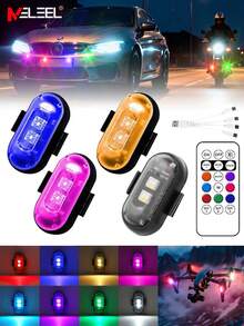 KELEEL 2/4 buah Lampu Strip LED RGB Isi Ulang untuk Mobil dengan Kontrol Jarak Jauh Nirkabel, 8 Warna yang Dapat Disesuaikan, Pencahayaan Dekoratif Interior & Eksterior, Lampu Peringatan Darurat Pencegahan Tabrakan Penting untuk SUV, Truk, Sepeda Motor, Sepeda, Pesawat Terbang - A - View 4