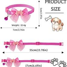 3 piezas Collar de mascotas con lazo brillante y cascabel, adecuado para uso diario de gatos y perros - Multicolor - Ver 6