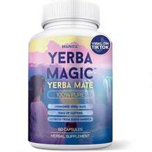 YerbaMagic Yerba Mate Capsules - 100% Pure Extract, High Potency Energy & Focus - 75mg Clean Caffeine Yerba Mate Pill, No Jitters, No Fillers - Unsmoked, South American Sourced - 60 Day Supply - 1 包 - 查看 9