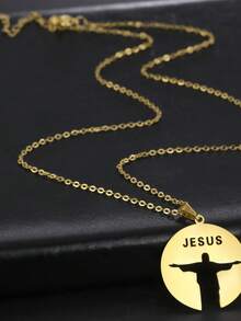 LIKGREAT 不锈钢耶稣剪影镂空文字“JESUS”吊坠项链，男女皆宜，珠宝礼品，护身符 - 剪影系列 - 查看 4