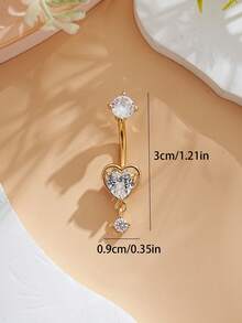 1pc Stainless Steel Heart Shaped Navel Ring With Inlaid Zirconia Stone Four-Claw Design, Sexy Belly Button Piercing Jewelry For Holiday Wear - Four Claws - View 5