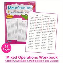 Lachilly Cuaderno de ejercicios de operaciones matemáticas mixtas 4 en 1 con respuestas, aprendizaje de práctica de resta, suma, multiplicación y división, hoja de trabajo matemática para niños, recursos escolares de matemáticas, juguetes educativos - Multicolor - Ver 2