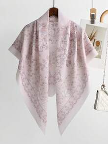 1条110厘米女士印花围巾，高品质印花柔软透气薄纱头巾，优雅百搭，适合日常佩戴 - 彩色 - 查看 18