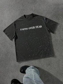 Men's Casual Silver Foil Slogan Print Short Sleeve T-Shirt, Summer - màu đen - Xem 1