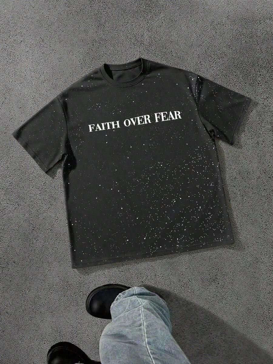 Men's Casual Silver Foil Slogan Print Short Sleeve T-Shirt, Summer - màu đen - Xem 1