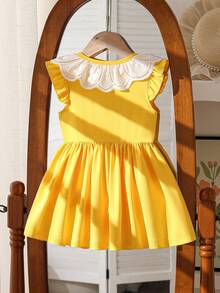 Baby Girls' Fashion Casual Cute Strawberry Ruffle Collar + Strawberry Bow Decor Dress - Yellow - View 2