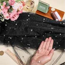 1片白色珍珠网纱薄纱布，适用于女士连衣裙、儿童服装、舞台装饰、裙子、蝴蝶结、公主裙等。 - 黑色 - 查看 3