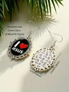 1 đôi bông tai hình bầu dục khắc chữ "I Love Jesus", trang sức lấy cảm hứng từ tôn giáo, quà tặng trang sức Cơ đốc giáo dành cho phụ nữ. - Bạc - Xem 5