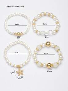 Set de 4 piezas de nuevos brazaletes multicapa con estrella de mar, perla y cristal, brazaletes bohemios creativos con cuentas para niña - Multicolor - Ver 3