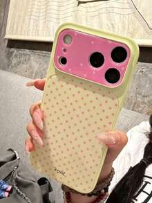 Minimalist Polka Dot & Star Yellow Graffiti Lens Pattern Phone Case, Suitable For IPhone 17 Pro Max, 16, 15, 14 Pro Max Series, Fashionable Protective Cover With Large Window - Yellow - View 3