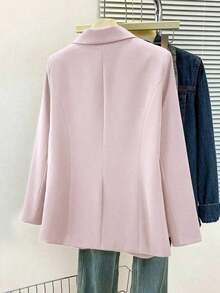 Blazer de mujer de unicolor con cuello entallado, diseño de bolsillo con botones, manga larga para uso en la oficina, versátil para negocios y casual, adecuado para otoño, invierno y primavera, color rosa - Rosa - Ver 3