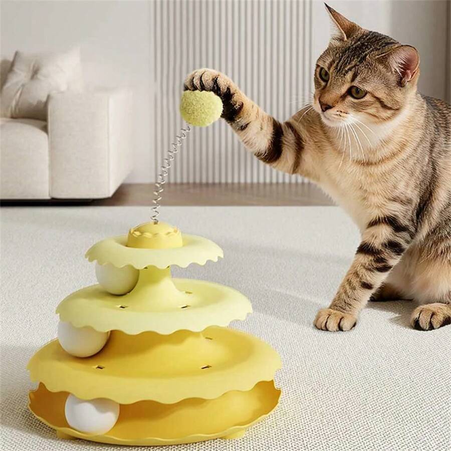 Plato giratorio para gatos, juguete de entretenimiento para mascotas, varita para gatos, nuevo modelo, suministros interactivos para gatos, equipo de juego, 1 ud. - Amarillo - Ver 1