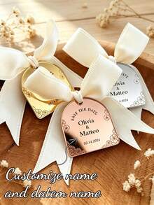 10/20pcs Silver & Gold Mirror Acrylic Baptism Favor Tags With Ribbons, Seat Cards, Baptism Souvenirs, Personalized Wedding Guest Name Tags - Multicolor - View 2