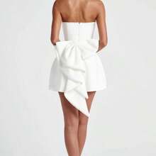 Women's Vintage White Mini Tube Top Dress With Pearl Detail, Strapless Asymmetrical Hem Short Dress For Summer Evening - 白色 - 查看 10