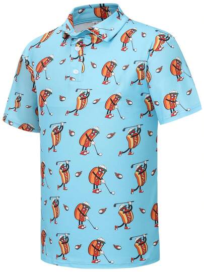 Unique Men's Hot Dog Golf Blue B0g6y37rtc Pique Knit Cotton-Like Soft-Touch Short Sleeve Polo Personalized Vibe Party For Hawaiian Beach Cruise