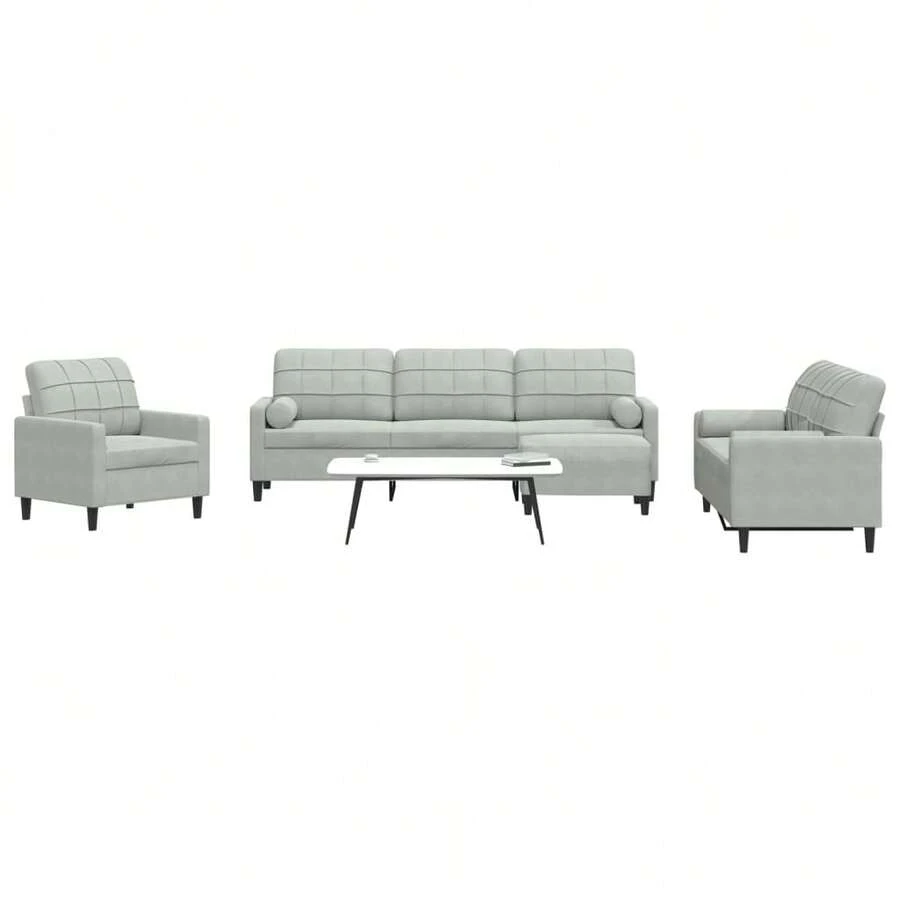 vidaXL Ensemble de canapés 4 pcs et coussins et traversins velours - Gris - Voir 1