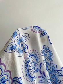 Women Plus Size Floral V-Neck Loose Dress Beach Holiday Summer Party Wedding Season Music Festival Vacation Elegant - 藍色2 - 查看 8