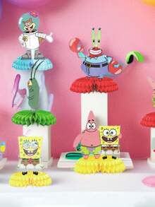 SpongeBob SquarePants 8 قطع/مجموعة مجموعة ديكور مركز النحل، مناسبة لديكور طاولة الحفلة، قطعة مركزية جميلة لحفلة عيد الميلاد والهدايا - متعدد الألوان - مشاهدة 3
