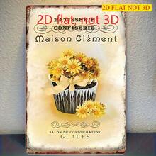 Vintage French Patisserie Printed Aluminum Tin Sign, 20cm*30cm 2D Plane Printed Metal Wall Decor, Retro Cupcake With Yellow Daisy Iron Painting For Kitchen Bakery Cafe Decoration - Nhiều màu - Xem 2