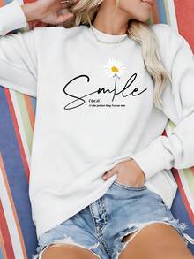 Hoodie Three-Piece Set, Vacation Outfits For Women, Elegant Women's Set, Hoodie, Sets For Women's Sweatshirts Smile Flower Pattern Print Design Graphic T Shirts Streetwear Graphic Women's Sets, Tracksuits For Women, Tops For Women, Women's Summer - 三件套-A - 查看 2