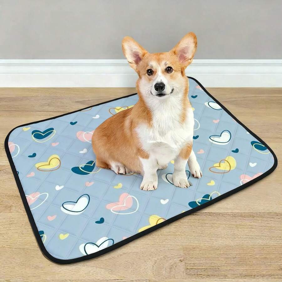 1pc Minimalist Heart Pattern Pet Mat, Dog Bed Pad, Cute Cartoon Pet Pad, Pet Resting Mat, Machine Washable, Suitable For All Seasons - Multicolor - View 1