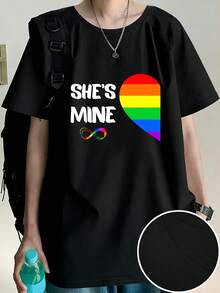 T-shirt uomo, top estivi "I'M Hers She'S Mine" per coppie, T-shirt coordinata con bandiera Pride, 100% cotone, girocollo, manica corta, t-shirt in cotone, completo uomo estivo. - nero - Visualizzare 7