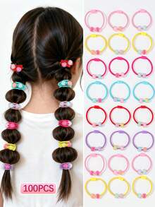 10/30/50/100 piezas Scrunchies de pelo con cuentas de color caramelo para niñas, lindos sujetadores de coleta/moño de princesa, con alta elasticidad y durabilidad, sin dañar el cabello, accesorios de pelo versátiles y dulces, adecuados para uso diario - Multicolor - Ver 1