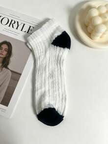 5 Pairs Novelty Black & White Striped Mid-Calf Socks With Ribbed, Lace And Bear Patterns, Fashion Versatile, Suitable For Daily Wear - Multicolor - View 4