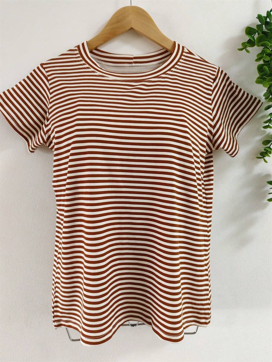 Women's Lace Knit Blouse - 條紋咖啡 - 查看 1