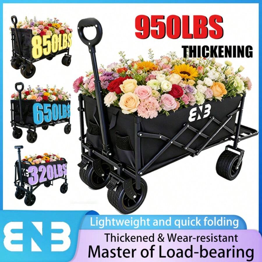 Newly Upgraded Foldable Portable Cart | Versatile Outdoor Heavy-Duty Cart | Camping & Picnic Trailer With Sturdy Handle & Durable Wheels, Ideal For Camping, Gardening, Shopping And Beach Tripscamping Essentials - Xe đẩy tay tải trọng lớn, chịu tải nặng (mẫu mới - có logo) - Xem 1