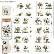 4pcs/Set Watercolor Floral Bee Transfer Suitable For DIY Crafts, Self-Adhesive UV With Bee & Flower Patterns, Plastic Sheets Compatible For Mugs, Laptops, Water Bottles, Durable For Scrapbooking, Journals, Holiday Decor - Multicolor - View 3