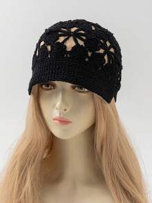 1 chiếc mũ len móc thủ công nhẹ, thời trang mùa xuân/thu dành cho nữ, phù hợp với phong cách boho hàng ngày. - A - Xem 7