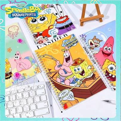 SpongeBob SquarePants Bộ 4 cuốn sổ tay xoắn ốc hình vuông nhiều màu sắc, phù hợp cho học sinh và người hâm mộ, phiên bản giới hạn, sổ tay xoắn ốc hoạt hình, dễ thương và thời trang, thiết kế thú vị, nhỏ gọn, phù hợp cho học sinh, cũng là món quà tuyệt vời cho sinh nhật, Halloween, Giáng sinh, lễ tốt nghiệp, học kỳ mới, tiệc tùng, công việc và các dịp khác. (Kiểu dáng ngẫu nhiên)