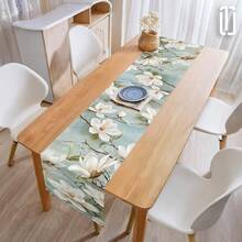 1pc Elegant Floral Pattern Table Runner, 72 Inch Polyester Material, Holiday Party Dining Table Decor, Home Kitchen Decoration, Gift - Green 9 - View 7