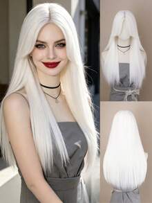 Wig Panjang Lurus Modis 26 Inci, Warna Merah Anggur, Putih, Hitam, Bahan Serat Cokelat, Cocok untuk Pemakaian Sehari-hari Wanita, Tahan Panas, Gaya Alami untuk Pesta & Cosplay (Perhatikan Cara Pemakaian dan Perawatan. Karena Perbedaan Pencahayaan dan Sudut Saat Pemotretan, Mungkin Ada Sedikit Perbedaan Warna Antara Produk Asli dan Gambar.) - MultiWarna - View 13