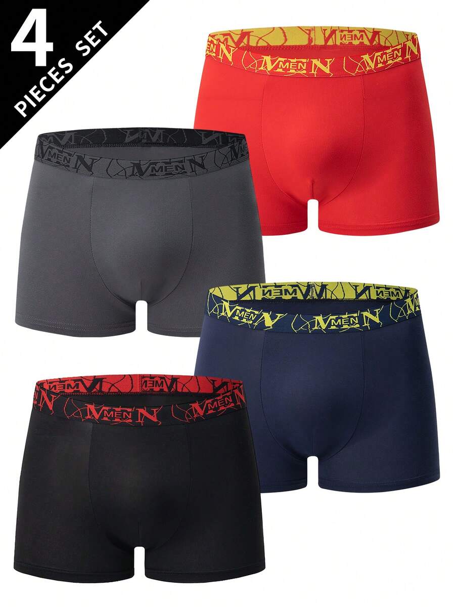 4pcs/Pack Men's Casual Boxer Briefs, Breathable Comfortable Elastic Boxer Shorts, Sports Shorts - Multicolor - View 1