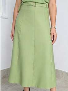 Long Skirt With Belt, Zipper, And Belt. - Mint Green - View 1