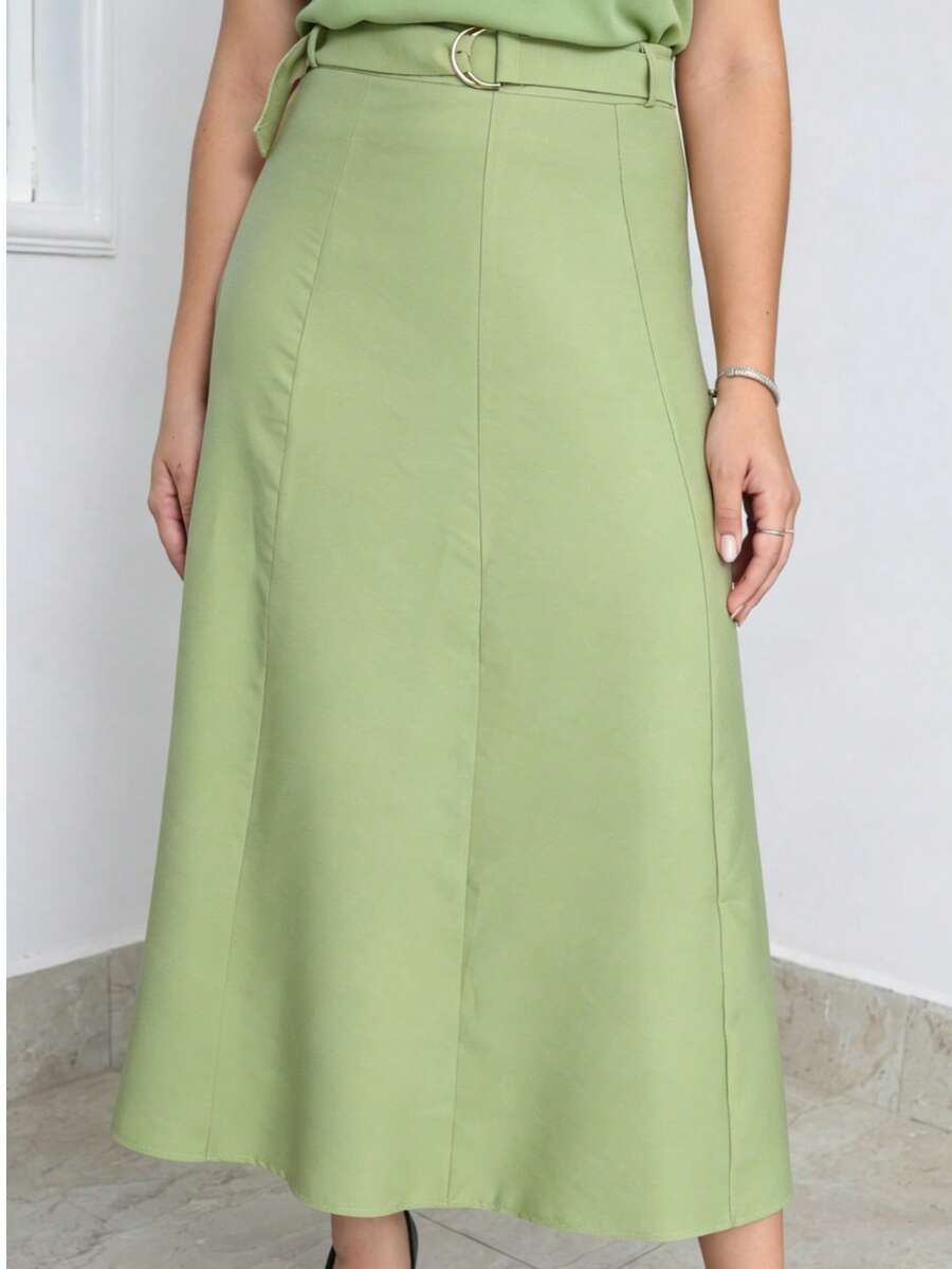 Long Skirt With Belt, Zipper, And Belt. - Mint Green - View 1