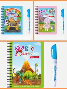 1/3pcs Magic Water Drawing Book, Reusable Water Coloring Painting Book, Funny Creative Hand-Painted Practice Notebook, Portable Stress Relief Doodle Painting Supplies School Supplies - Multicolor - View 8