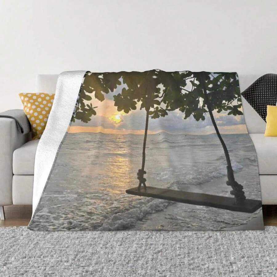 Beach Swing At Sunset An Ultra-Soft Micro Fleece Blanket - 1 - Ver 1