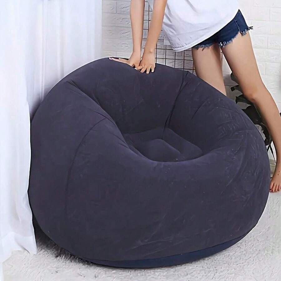 1pc Soybean Bag Chair, Inflatable Sofa Chair, Soft, Comfortable, Outdoor, Lazy Seat, Tatami Chair, Sofa Cover, Lazy Sofa, Circular Single Sofa, Living Room, Office Lunch Break, Outdoor Picnic Camping, 21.6in*34in - Blue - View 1