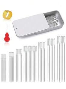1 Box Contains Sewing Needles In Various Sizes, Suitable For Hand Sewing, Leatherwork, Embroidery, Stainless Steel Thread Weaving (With Threader), And Quilt Sewing (Suitable For Handicrafts, Repairs, And Quilt Making). - Multicolor - View 8